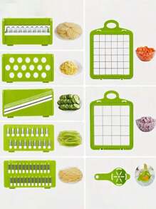 16 pièces Kit de trancheuse à légumes complet, Hachoir multifonction de cuisine, Préparateur de salade, Râpe manuelle à légumes avec récipient, Lames interchangeables pour oignon, pomme de terre, Ustensiles de cuisine, Accessoires de cuisine, Idéal pour les fêtes, les vacances, les anniversaires