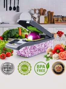 16 pièces Kit de trancheuse à légumes complet, Hachoir multifonction de cuisine, Préparateur de salade, Râpe manuelle à légumes avec récipient, Lames interchangeables pour oignon, pomme de terre, Ustensiles de cuisine, Accessoires de cuisine, Idéal pour les fêtes, les vacances, les anniversaires