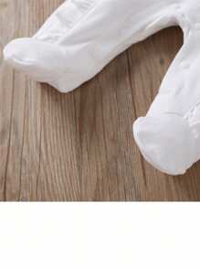 Newborn Baby Girls Button One Piece Long Sleeve  Jumpsuit 0-9 Months Outfits Clothes - White - View 5