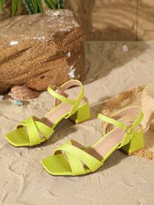 Giày cao gót đế vuông mũi vuông cho nữ, Giày cao gót quai đen, Đa năng và chuyên nghiệp khi đi làm - Màu Mù tạt vàng - Xem 2