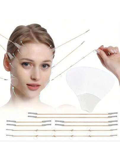 18 件隐形面部提升胶带套装，含 8 条提升线 - 女士即时面部提升贴纸 - 颈部、眼部和其他快速面部提升胶带 - 瞬间提升您的肌肤，呈现年轻外观