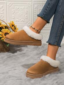 女士秋冬新款毛绒边舒适保暖内衬厚实保暖优雅休闲时尚百搭雪地靴 - 紫紅色 - 查看 3