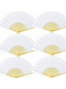 1 pieza Abanico de papel plegable, abanico de mano liso para decoración de fiesta, arte de abanicos DIY - Blanco - Ver 5