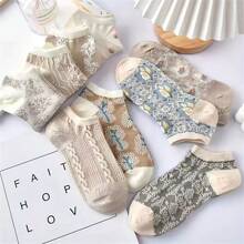 Sports Outdoor 9 Pairs Retro Textured Socks, Comfy & Breathable Boat Socks, Women's Socks - Multicolor - View 7