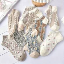 Sports Outdoor 9 Pairs Retro Textured Socks, Comfy & Breathable Boat Socks, Women's Socks - Multicolor - View 6