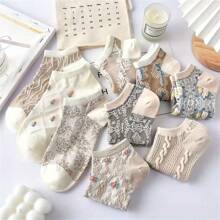 Sports Outdoor 9 Pairs Retro Textured Socks, Comfy & Breathable Boat Socks, Women's Socks - Multicolor - View 2