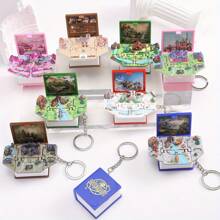 1/2/8pcs 3D Folding Magic Book Mini Keychain, Decompression Creative Keyring, Random Pattern Christmas & Halloween Small Gift Car Accessories Bag Charm School Letter
