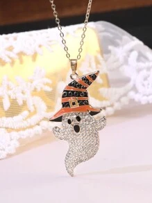 1 女士万圣节新款创意钻石镶嵌鬼魂项链 - 彩色 - 查看 2