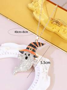 1 女士万圣节新款创意钻石镶嵌鬼魂项链 - 彩色 - 查看 4