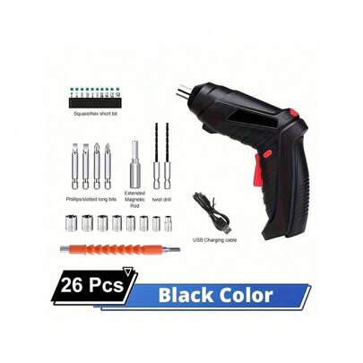 Black USB Rechargeable Folding Mini Electric Screwdriver, Home Cordless Drill With Screwdriver, Suitable For Home DIY Projects