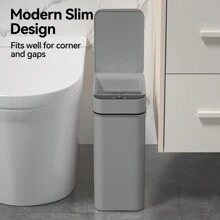 Ljia Automatic Motion Sensor Bathroom Trash Can With Lid, 2.7 Gallon/4 Gallon Touchless Trash Bin, Electric Waterproof Narrow Small Rubbish Can, Smart Plastic Slim Garbage Can Small White& Grey Wastebasket For Kitchen, Toilet, Office, Rv, Bedroom, Living Room