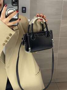 Fashionable Color-Blocked Women Casual Mini Tote Bag, With Adjustable Long Strap