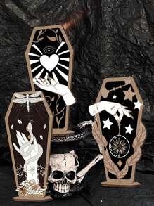 1pc Halloween Decoration Gothic Home Decor Hand Wooden Coffin Sign Decor Spooky Hands Stars Hearts Table Desk Accessories For Halloween Party Supplies Home Decor,Christmas - Multicolor - View 1