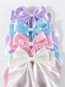 4pcs Fashionable Sparkly Girls' Hair Clips With Large Silky Bow, Suitable For Holidays, Parties And Daily Use - Multicolor - View 2