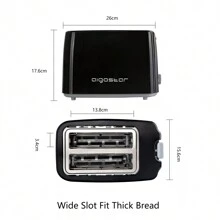 Aigostar 2 Slice Toaster, 750W Low Wattage Toaster Black, 7 Variable Browning Settings, Defrost, Reheat And Cancel Functions, Auto Shut-Off - UK Plug(220-240V) - View 5