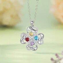 Customized Jewelry,Gemstone Necklace,Customized Birthstone And  Family Names,Choose Gemstone Color For Women's Birthdays/Anniversary/Valentine's Day/Graduation Gifts - Silver - View 2