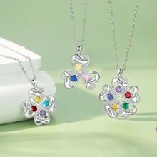 Customized Jewelry,Gemstone Necklace,Customized Birthstone And  Family Names,Choose Gemstone Color For Women's Birthdays/Anniversary/Valentine's Day/Graduation Gifts - Silver - View 3