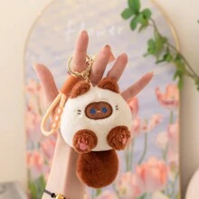 1 件猫咪发髻毛绒吊坠毛绒动物钥匙扣包包饰品