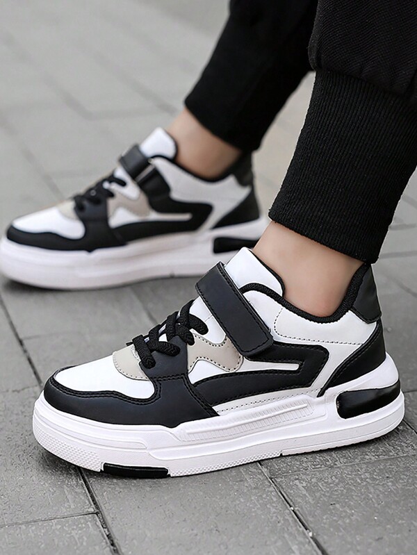 New Low Saturation Color Block Casual Shoes,Comfortable Children Sports Shoes, Hook And Loop Lightweight Minimalist, Kids Sneakers