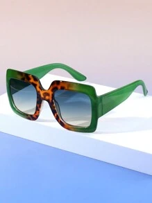 1pc Women's Wide Square Color-Blocked Personalized Fashion Glasses, Perfect For Street, Beach And Party Beach Accessories For Women Glasses Shades For Summer Beach Vacation,Outdoor,Travel