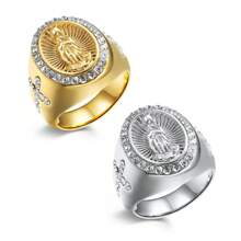 1pc Virgin Mary Shape Rhinestone Inlay Stainless Steel Ring, 18k Gold Plated Hand Accessory - Stainless Steel Ring - View 7