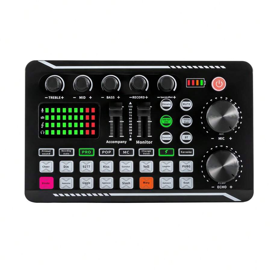 YUNRUX Soundboard Sound Effects Board Sound Mixer Board Bluetooth Compatible Sound Card With Multiple Sound Effects And LED Light Soundboard Live Sound Card And Audio Interface With DJ Mixer - Black - View 1