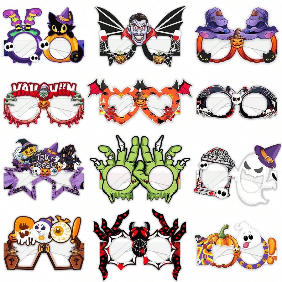 12 件/16 件/30 件恐怖万圣节圣诞眼镜拍照道具，南瓜万圣节眼镜派对礼品，精美派对装饰用品万圣节圣诞道具拍摄礼盒 - 彩色 - 查看 1