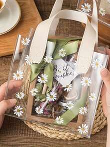 Bolso de mano de PVC transparente, bolsa de regalo con estampado de margaritas, bolsas de embalaje de regalo para bodas y vacaciones (sin cintas, solo un bolso de mano) - Multicolor - Ver 2