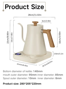 Brutelle Ấm đun nước điện 900ml, thiết kế cổ ngỗng, cảm biến nhiệt độ, làm nóng nhanh 1200W, tự động tắt, chức năng giữ ấm một chạm, chất liệu thép không gỉ, màu trắng, thích hợp cho nhà bếp và góc pha cà phê gia đình. - Xem 9