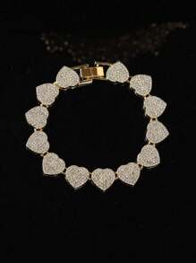 1 件奢华闪光水钻夸张嘻哈链手链，时尚男女通用珠宝，适合时尚人士 - 金黃色 - 查看 12