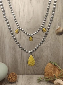 1 pezzo Collana con pendente in lega di zinco con doppio strato di perline e intarsiato di turchese per le donne