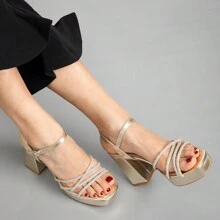 Weide Tacones Grueso Mujer Zapatos Diario Sandalias de Dama Moda - Dorado - Ver 4