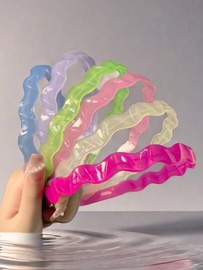 1pc Acrylic Candy Color Wavy Hairband, Non-Slip Teeth Design Simple Hair Accessory,Hairband,Hair Hoop Headbands Head Accessories