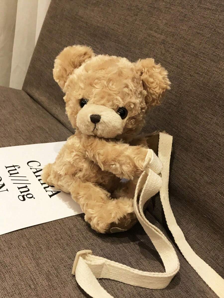 1pc (11.4in*3.9in*3.9in) Plush Brown Bear Shaped Crossbody Bag, Can Be