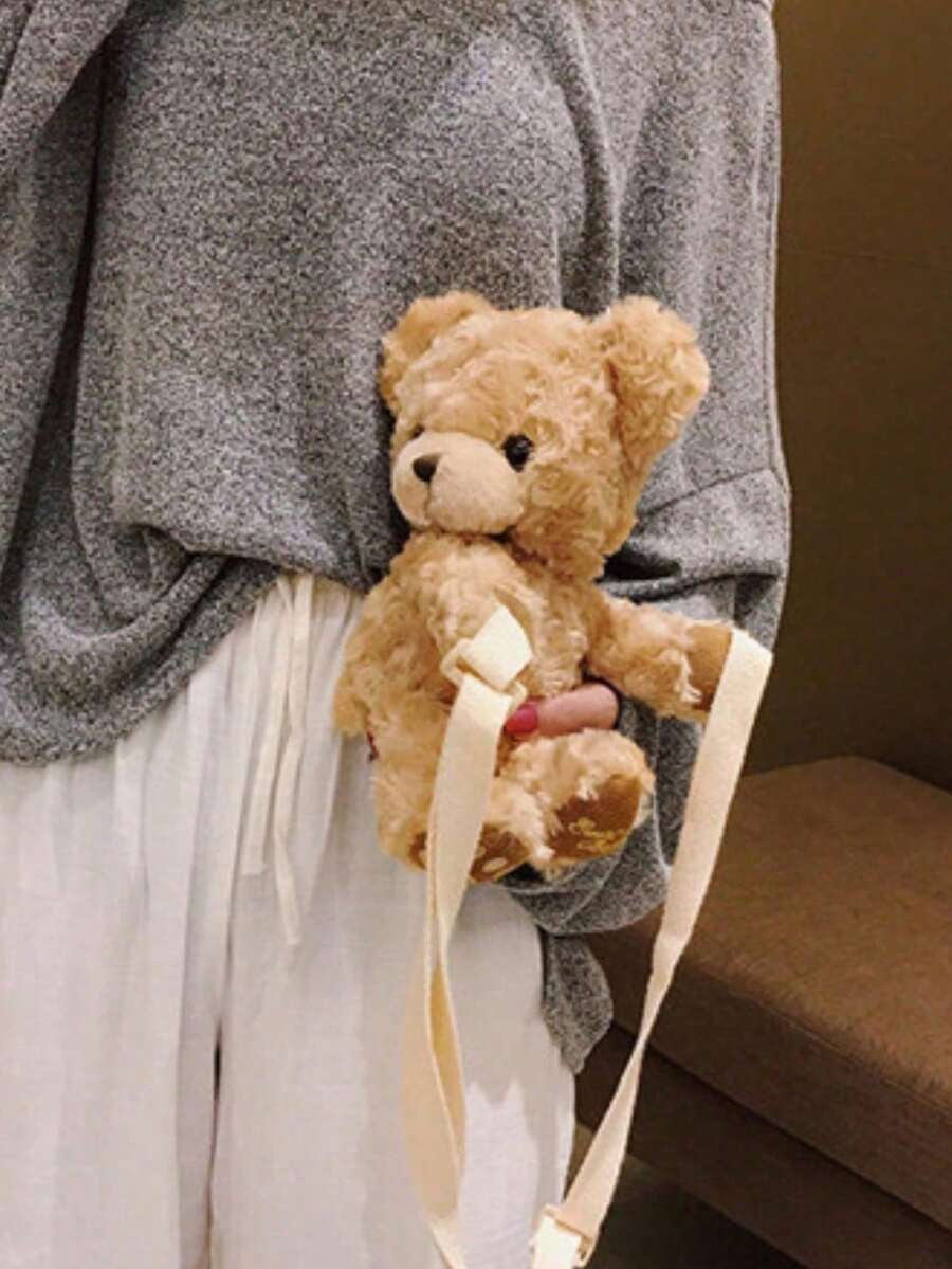 1pc (11.4in*3.9in*3.9in) Plush Brown Bear Shaped Crossbody Bag, Can Be