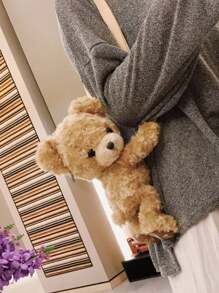 1 件（11.4 英寸 * 3.9 英寸 * 3.9 英寸）无法容纳手机，可用作口红盒、耳机盒、装饰包、独特形状的包、可爱又奇特的礼物、流行的毛绒棕熊形状斜挎包 - 卡其色 - 查看 1