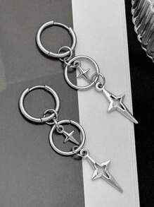 1pair Punk Star Cross Earrings For Women Korean Y2k Jewelry Accessories Gift Rock Grim Silver Color Hollow Heart Star Drop Ear Hooks - Hoa tai - Xem 3
