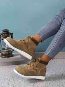 New 2024 Autumn Winter Style Vintage  Boots, Go With Sweater, Fashionable Thick Tied , Style With Cardigan, Outdoor Snow Boots Winter Shoes