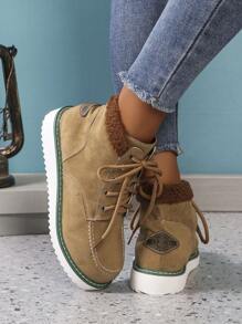 New 2024 Autumn Winter Style Vintage  Boots, Go With Sweater, Fashionable Thick Tied , Style With Cardigan, Outdoor Snow Boots Winter Shoes