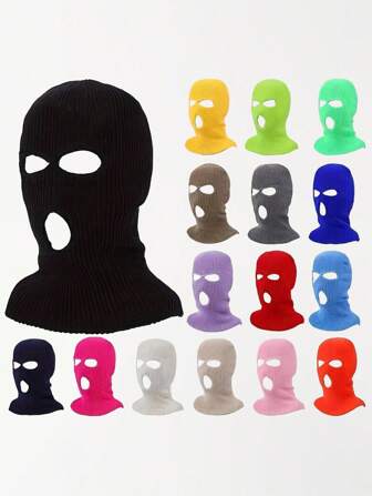 1pc Women Candy Color Multi-Purpose Balaclava Mask Knitted Hat, Suitable For Autumn Winter Warmth & Daily Wear Halloween