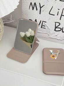 1pc Mini Pink Flower White Letters Foldable Portable Makeup Mirror,Letters Of A-Z Makeup Mirror With Bracket, Travel Mirror, Beauty Products, Desktop Makeup Mirror, Rectangular Desktop Compact Mirror Foldable Small Minimalist Makeup Mirror, Travel Portable Makeup Mirror For Women's Gift - The Best Gift For Mom And Teacher
