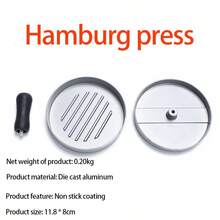 Prensa de carne de hamburguesa de aluminio fundido a presión para uso doméstico en la cocina, molde de prensa de carne circular manual, prensa de carne doble - Plateado - Ver 4
