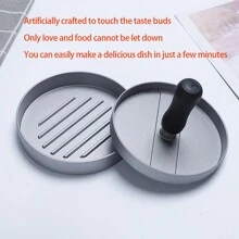 Prensa de carne de hamburguesa de aluminio fundido a presión para uso doméstico en la cocina, molde de prensa de carne circular manual, prensa de carne doble - Plateado - Ver 5