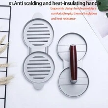 Prensa de carne de hamburguesa de aluminio fundido a presión para uso doméstico en la cocina, molde de prensa de carne circular manual, prensa de carne doble - Plateado - Ver 7