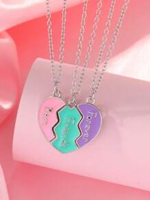 3入組鋅合金多色愛心項鍊兒童時尚配對項鍊 - Love three-piece necklace set - 查看 5