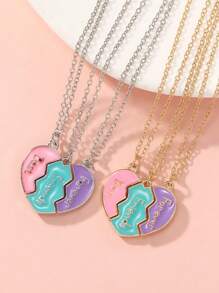 3入組鋅合金多色愛心項鍊兒童時尚配對項鍊 - Love three-piece necklace set - 查看 12