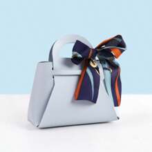 5pcs Holiday Gift Bags, Faux Leather Gift Bags With Ribbon Bows, Halloween Candy Bags, Christmas Gift Candy Bags, Wedding Party Favor Bags, Graduation Gift Bags, Holiday Candy Boxes, Mini Tote Bags