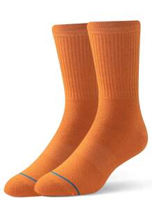 1 双男士袜子黄色袜子长筒袜休闲中筒袜、趣味袜子、女士袜子冬季袜子厚袜子纯色时尚袜子、送给男朋友的礼物 - 芥末黃 - 查看 1