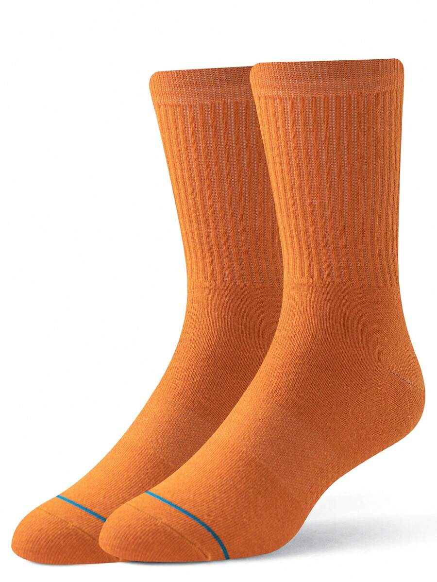 1 双男士袜子黄色袜子长筒袜休闲中筒袜、趣味袜子、女士袜子冬季袜子厚袜子纯色时尚袜子、送给男朋友的礼物 - 芥末黃 - 查看 1