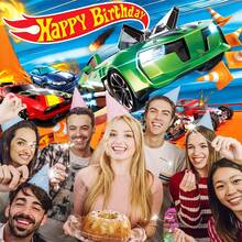 1Pc Cartoon Car Theme Happy Birthday Party Background Banner, 82.7 * 59.1/59.1 * 39.4/39.4 * 29.5 Inch Motorcycle Player Birthday Decoration Background, Suitable For Birthday Party, Cake Table Banner, Photo Booth, Cake Table Banner Party Background Decoration Props Supplies Gift - Multicolor - View 4